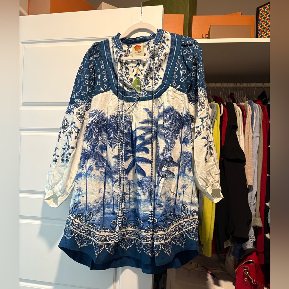 FARM Rio Blue and White Mini Dress